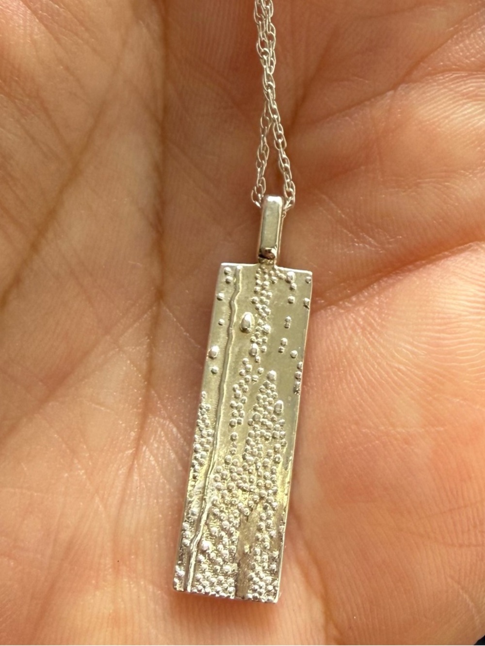 Sterling Silver Textured Bar Pendant Necklace - Silver
